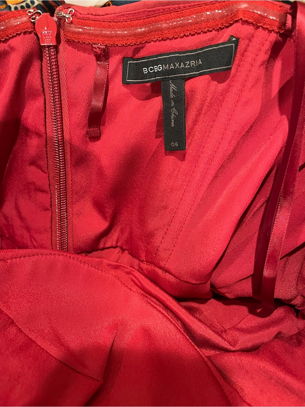 BCBGMaxAzria Red One-Shoulder Ruffle Cocktail Dress - Picture 3 of 5